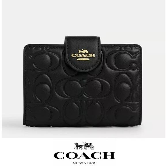 ❤️ COACH Women Medium Corner Zip Wallet In Signature Leather Black - Picture 1 of 10